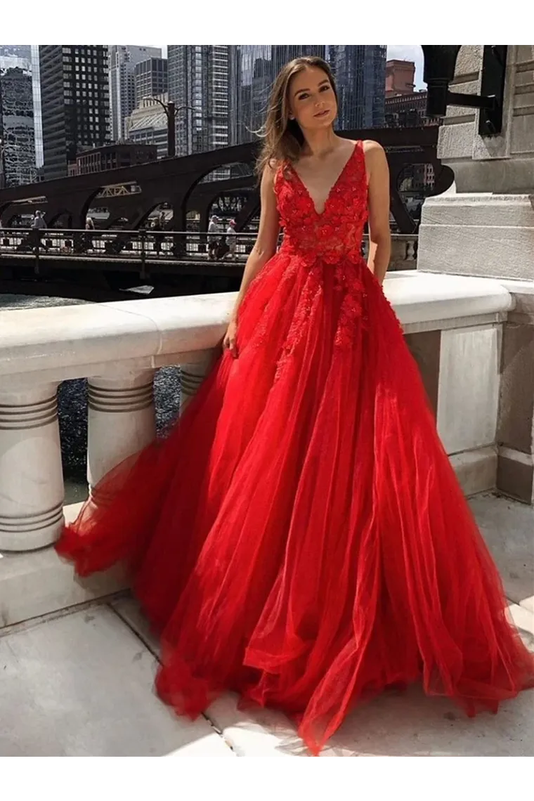 A-Line V Neck Appliques Navy Blue Prom Dresses, Navy Blue Long Evening Dresses