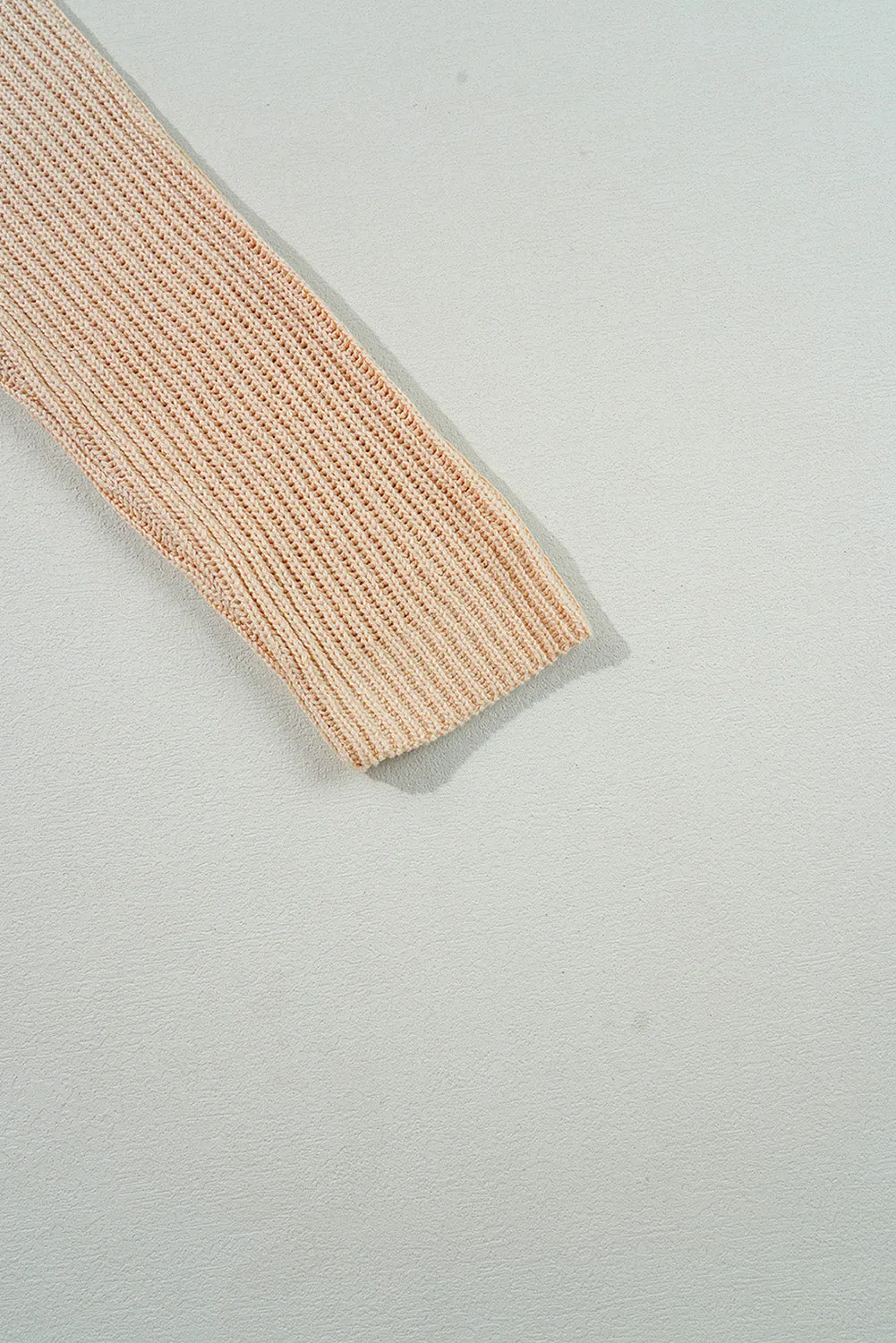 Apricot Cable Knit Drop Shoulder Side Slits Loose Sweater