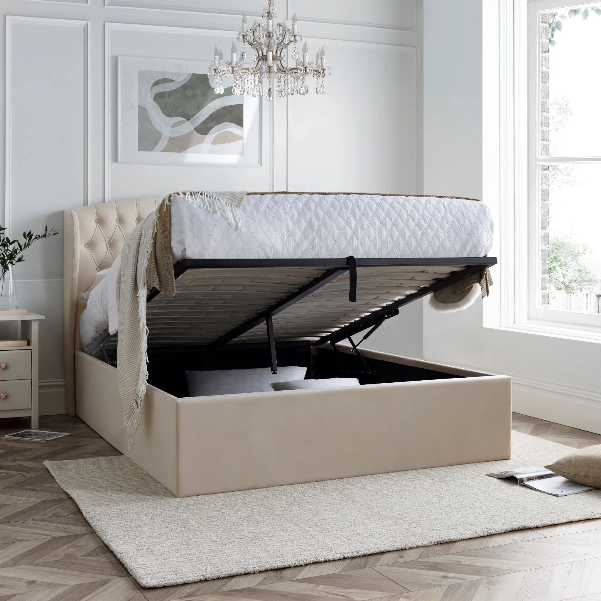 Bedmaster Warwick Wing Velvet Ottoman Bed
