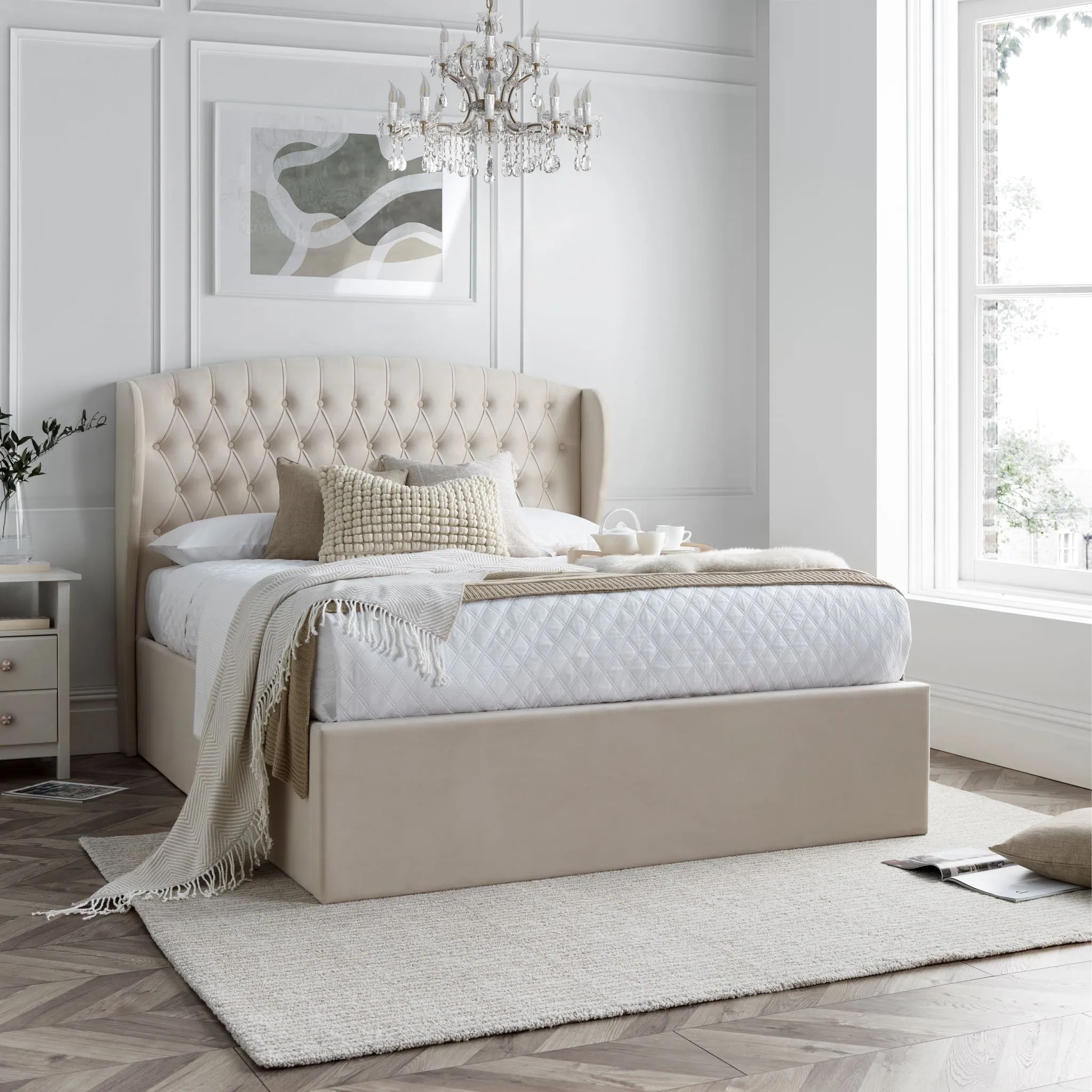 Bedmaster Warwick Wing Velvet Ottoman Bed
