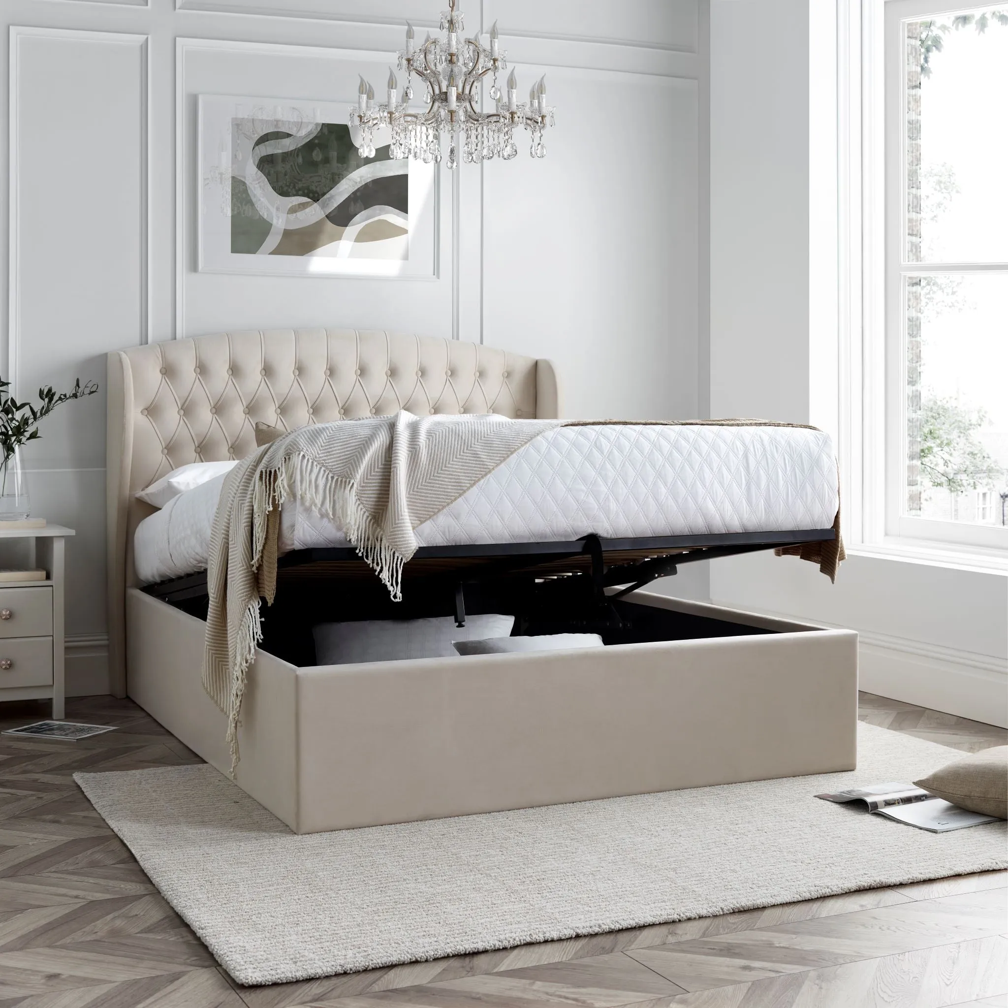 Bedmaster Warwick Wing Velvet Ottoman Bed