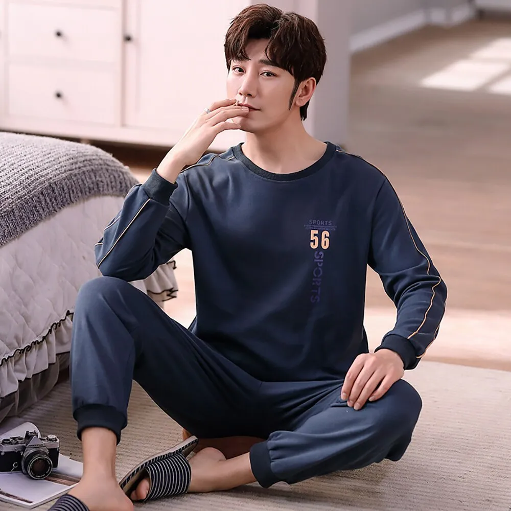 Cotton Men's Pajama Casual Long Sleeve Sleepwear Soft  for Men