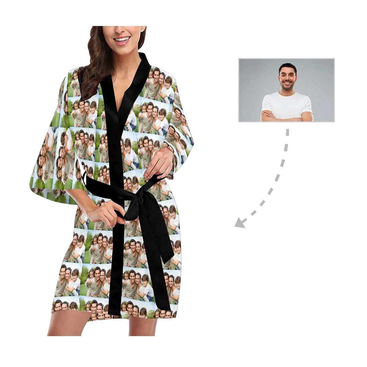 Custom Family Photo Women's Short Pajamas Personalized Photo Pajamas Kimono Robe