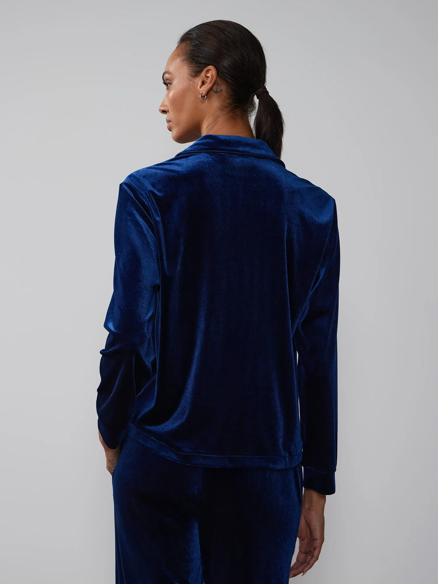 Long Sleeve Button Down Velour Top