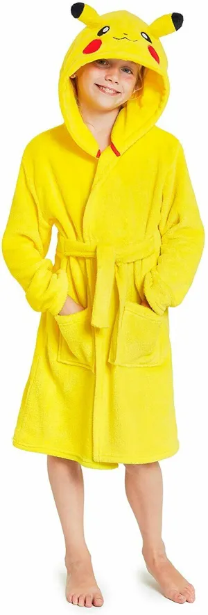 Pokemon Soft Fleece Dressing Gown with 3D Pikachu Hood for Kids