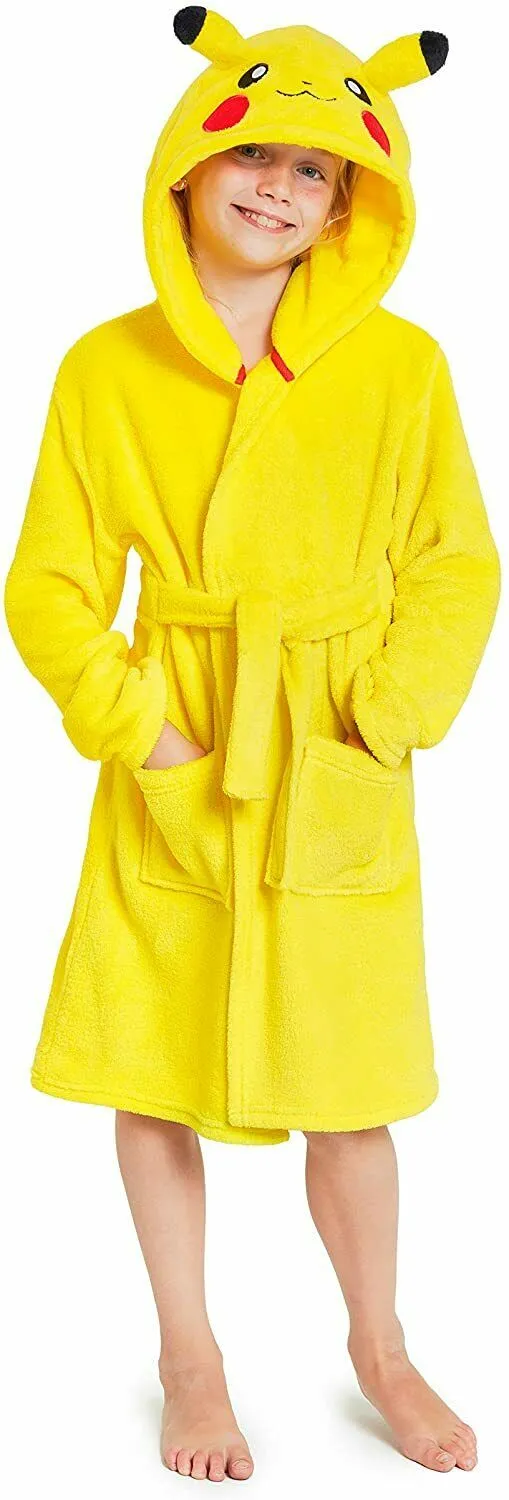 Pokemon Soft Fleece Dressing Gown with 3D Pikachu Hood for Kids