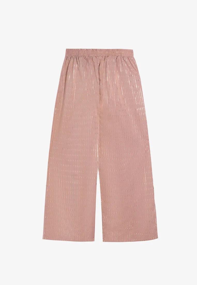Puja Minimalist Raya Gold Stripe Wide Pants - Light Brown