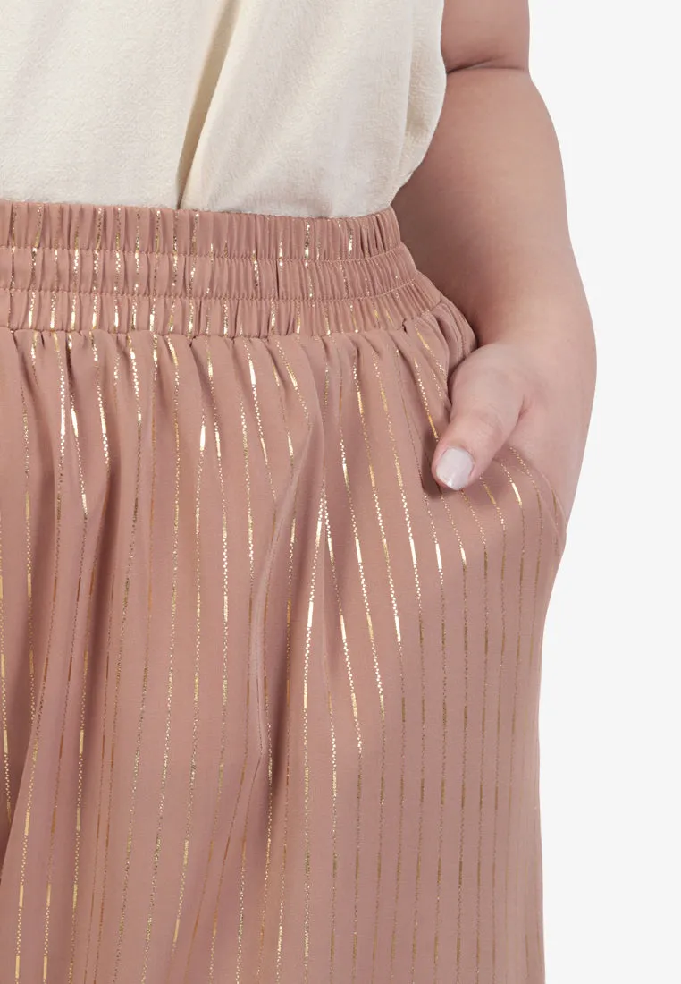Puja Minimalist Raya Gold Stripe Wide Pants - Light Brown
