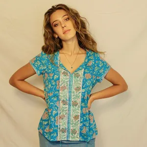 Sundari Turquoise Cotton Top