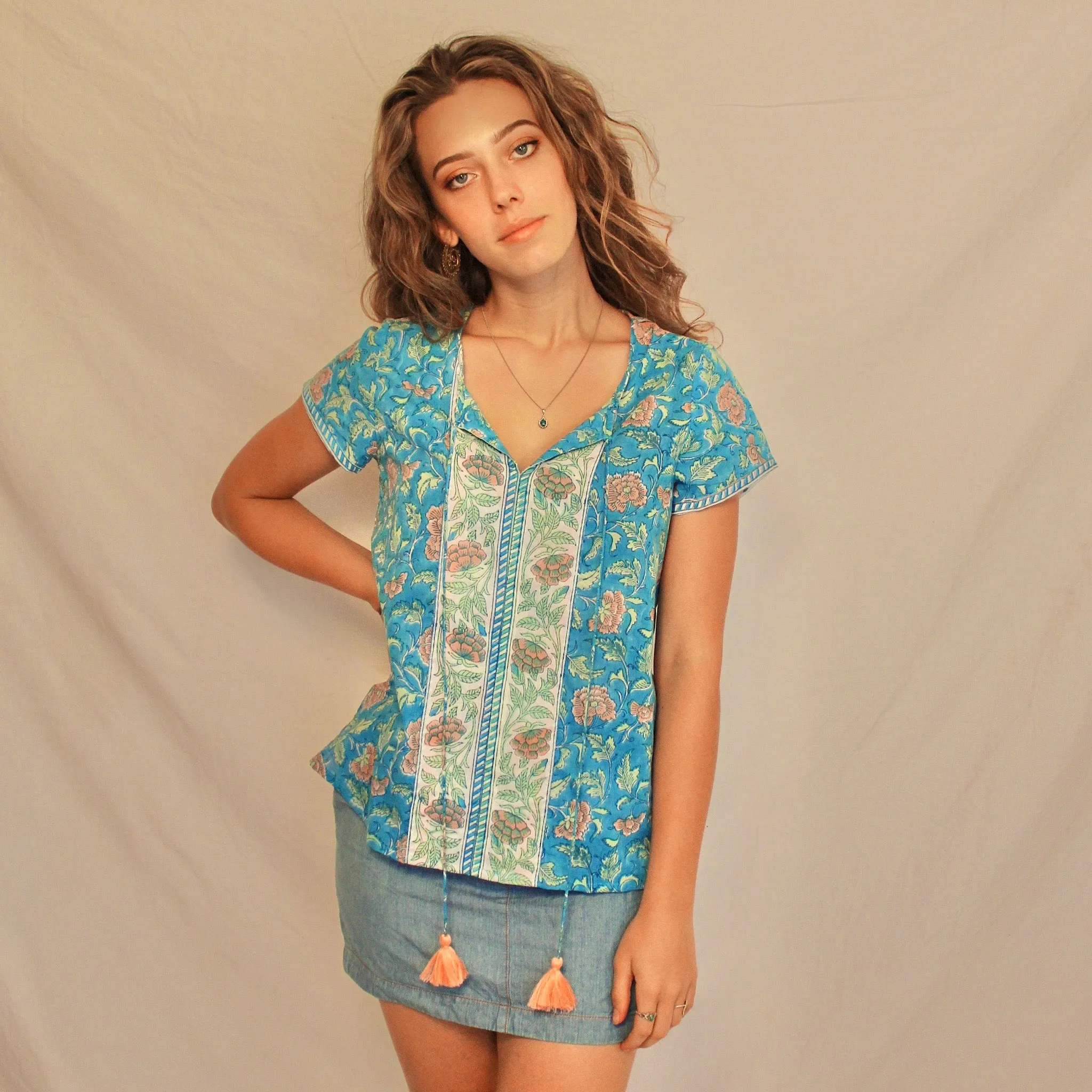 Sundari Turquoise Cotton Top