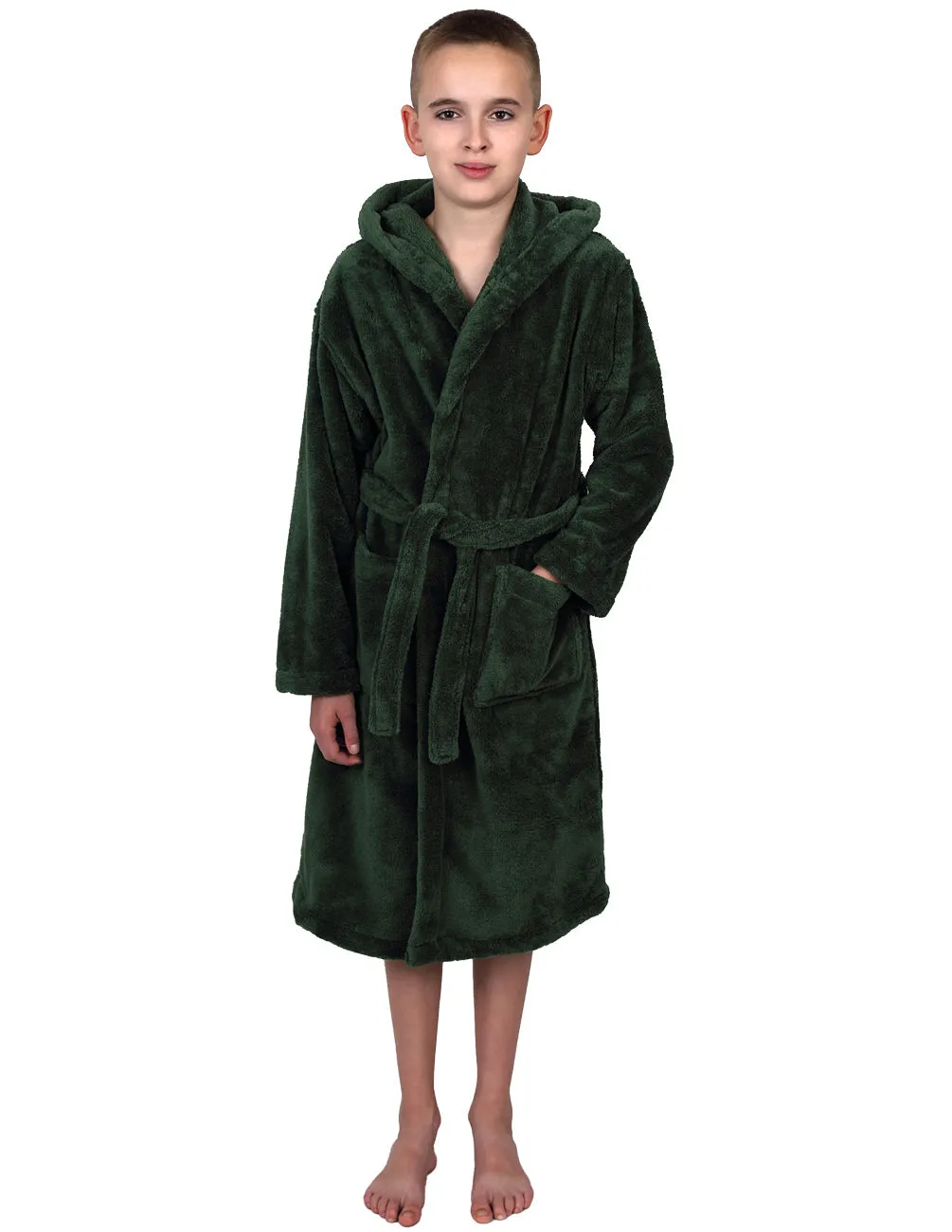 TowelSelections Boys Robe, Kids Plush Hooded Fleece Bathrobe