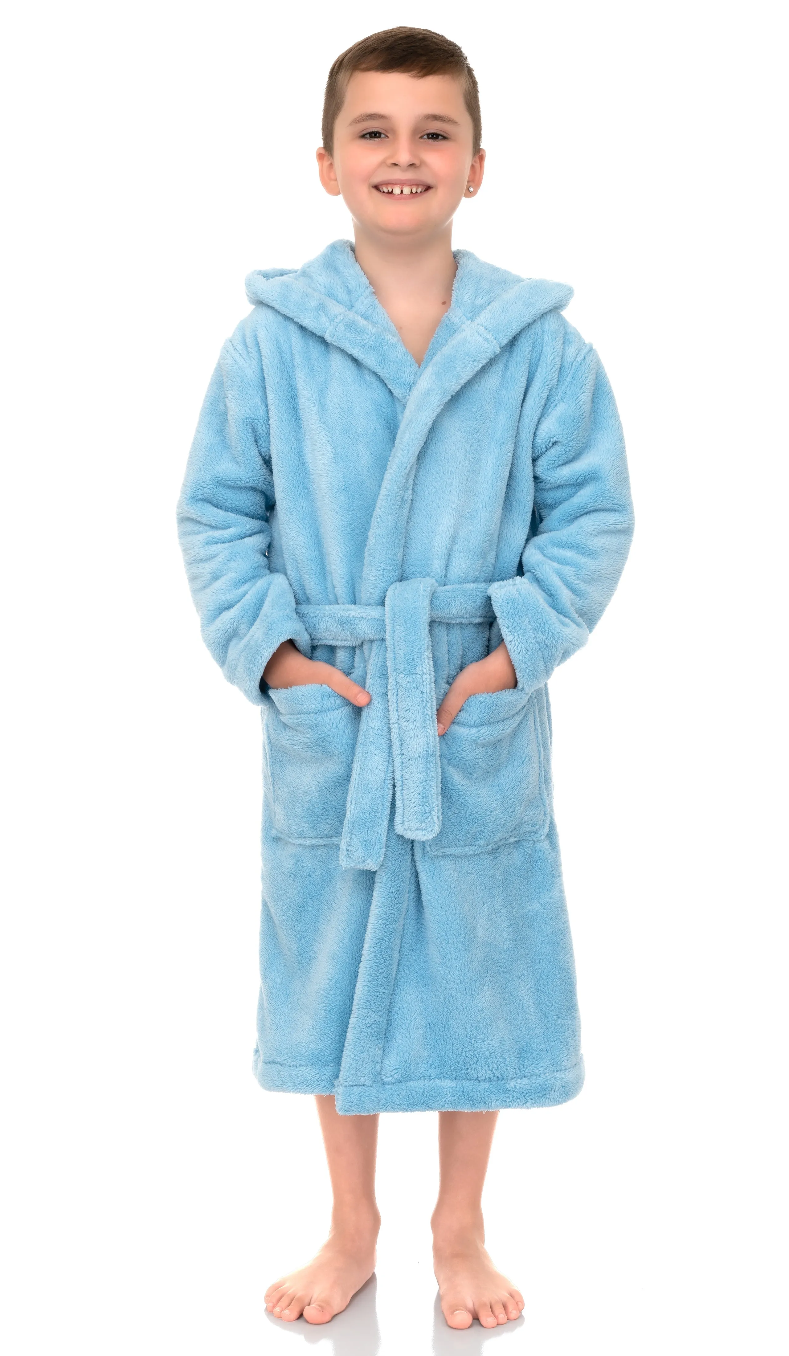 TowelSelections Boys Robe, Kids Plush Hooded Fleece Bathrobe
