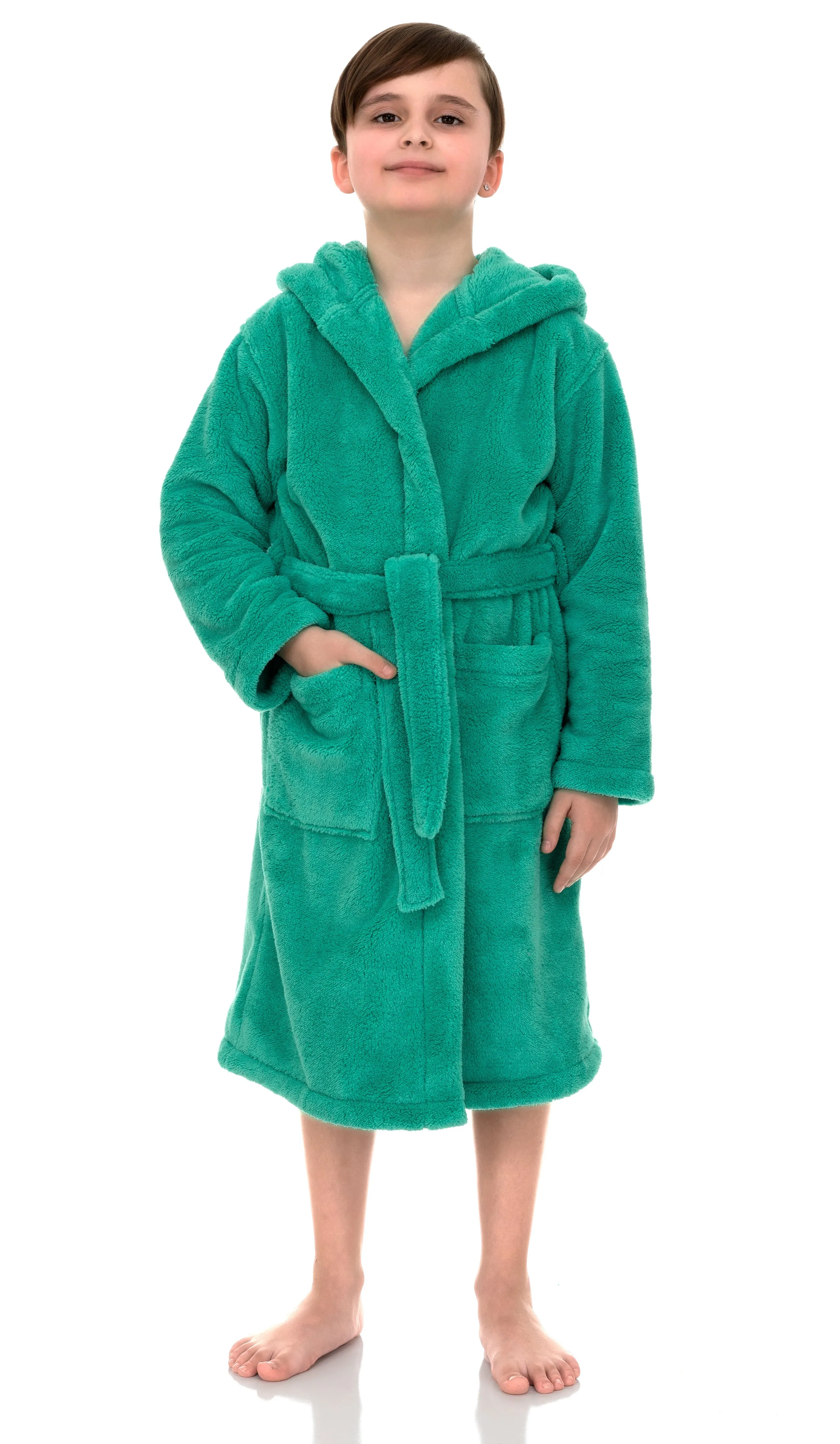 TowelSelections Boys Robe, Kids Plush Hooded Fleece Bathrobe