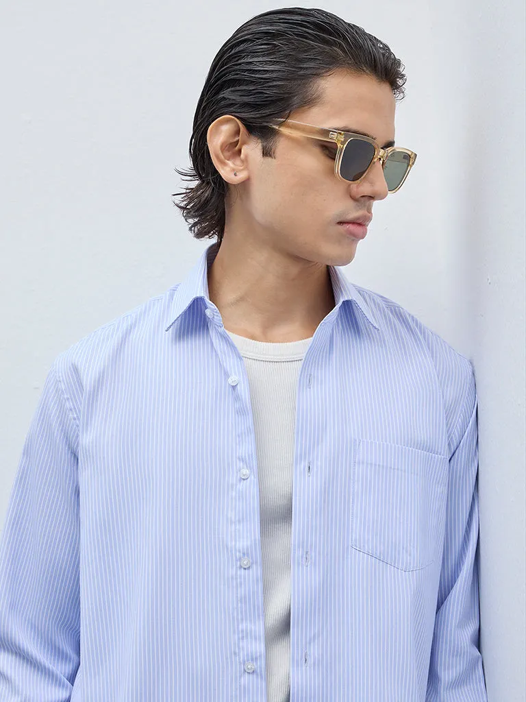 WES Formals Blue Striped Relaxed-Fit Shirt