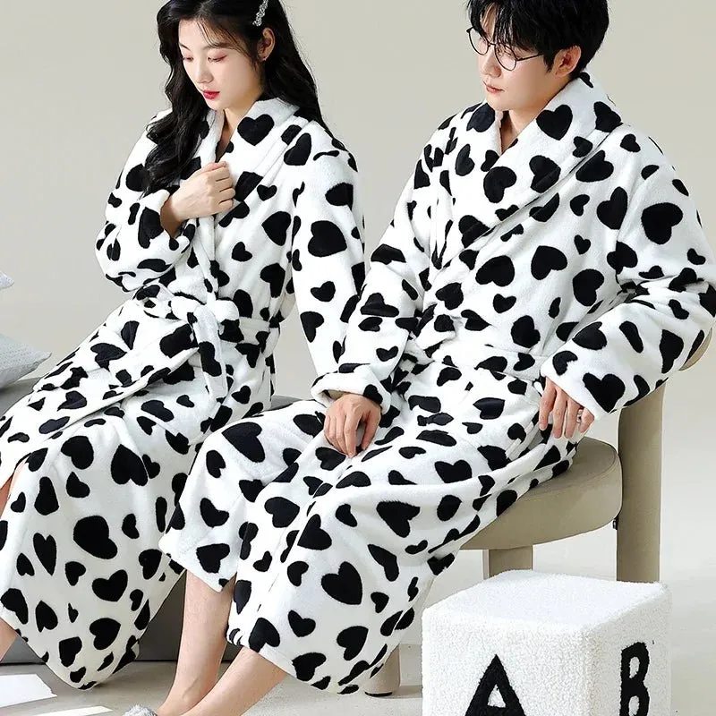 Zebra Print Winter Warm Long Coral Velvet Thick Couple Bathrobes Men Women Pajamas Shower Robe Bath Towels for Adults Homewear