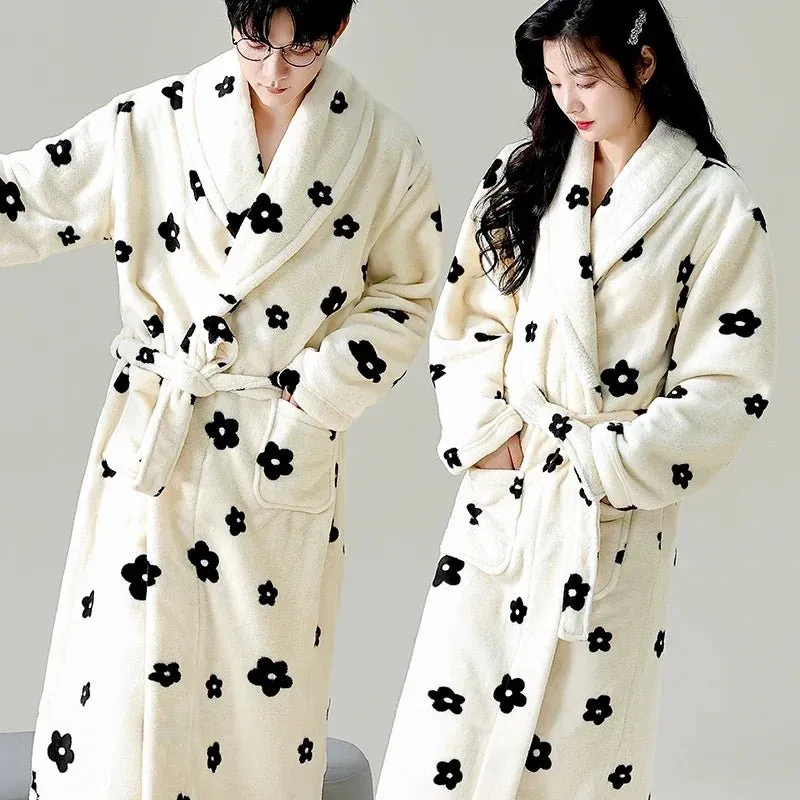 Zebra Print Winter Warm Long Coral Velvet Thick Couple Bathrobes Men Women Pajamas Shower Robe Bath Towels for Adults Homewear