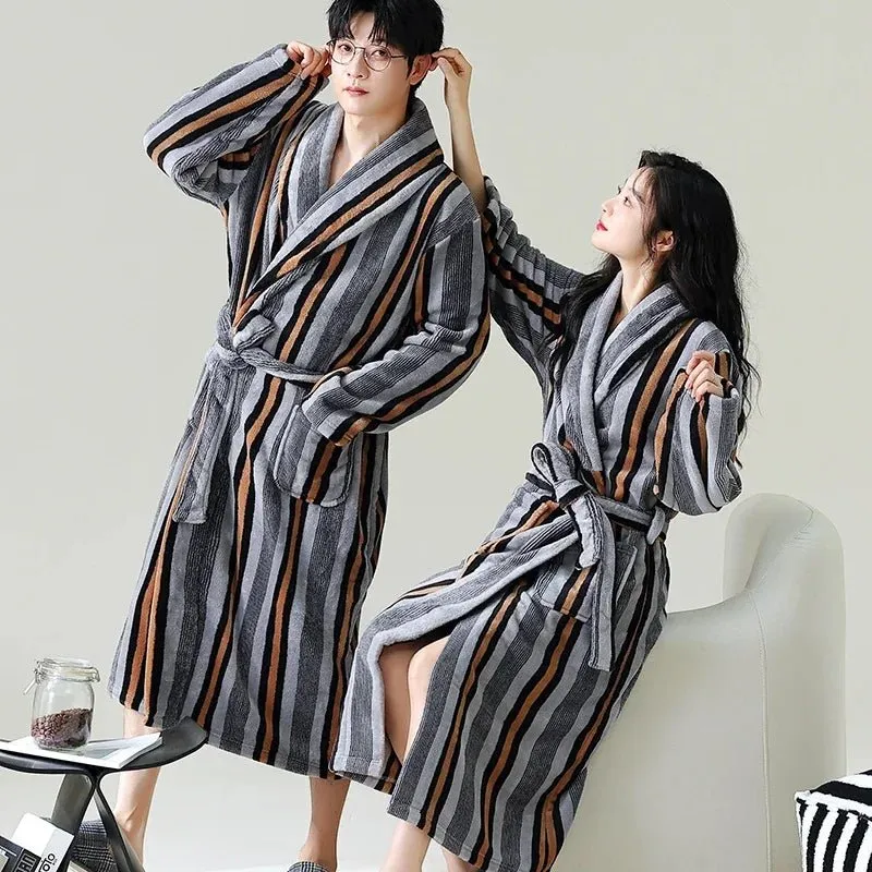 Zebra Print Winter Warm Long Coral Velvet Thick Couple Bathrobes Men Women Pajamas Shower Robe Bath Towels for Adults Homewear