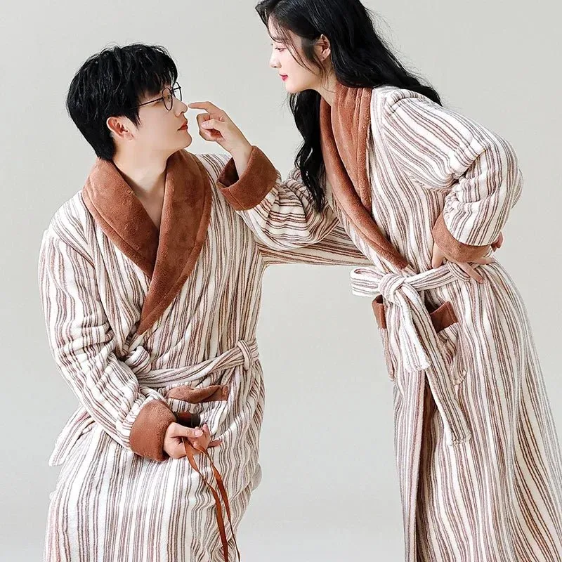 Zebra Print Winter Warm Long Coral Velvet Thick Couple Bathrobes Men Women Pajamas Shower Robe Bath Towels for Adults Homewear